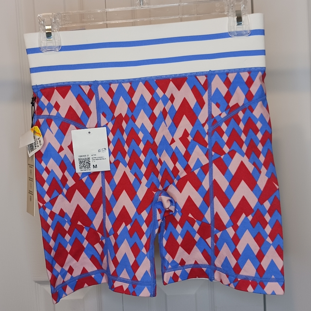 Forever 21 Pink/Red High-Rise Biker Short Size Medium